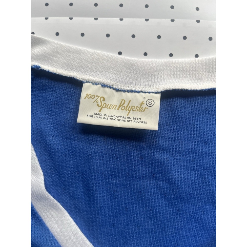 Vintage Blue White Ringer Shirt Retro Gymcore Soft Minimal Tee - Picture 3 of 7